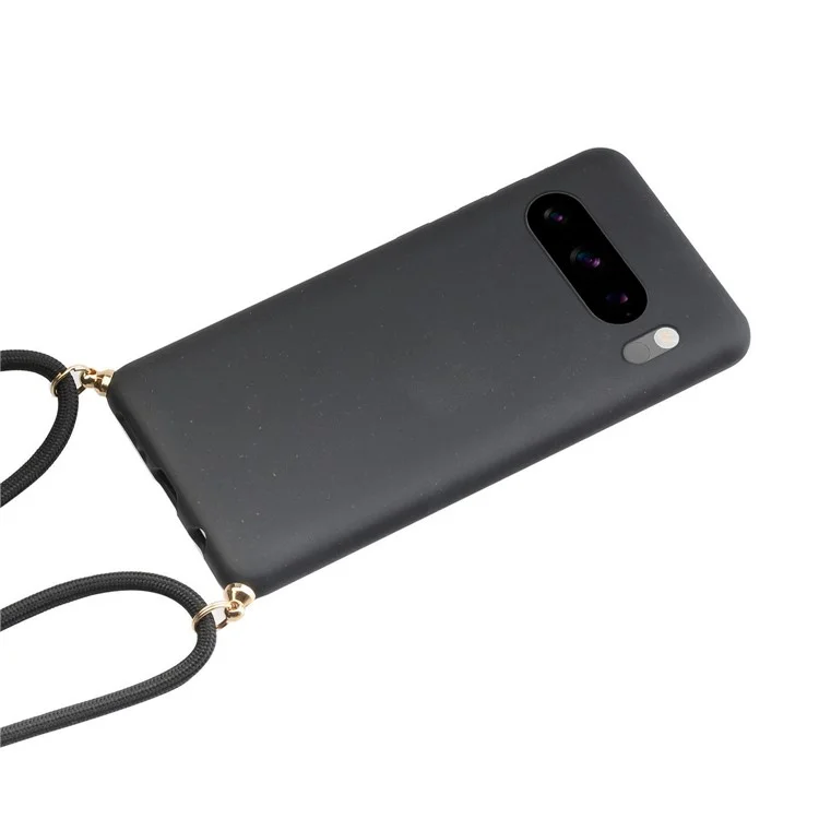 For Google Pixel 8 Pro Case Cell Phone Cover Wheat Straw+TPU Shell with Lanyard - Black
