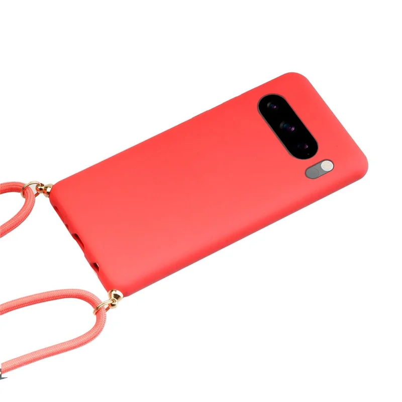 For Google Pixel 8 Pro Case Cell Phone Cover Wheat Straw+TPU Shell with Lanyard - Red
