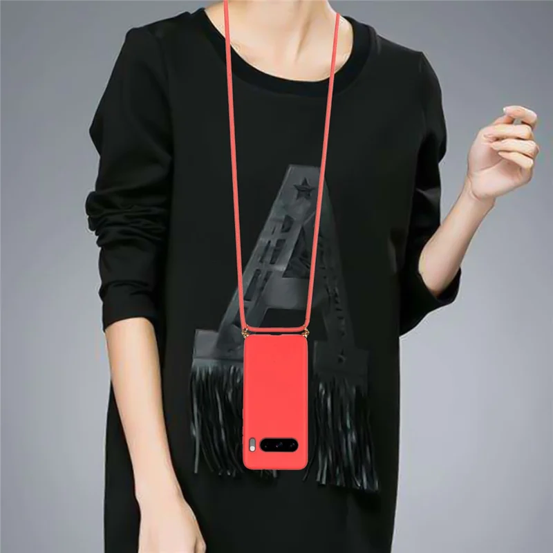 For Google Pixel 8 Pro Case Cell Phone Cover Wheat Straw+TPU Shell with Lanyard - Red