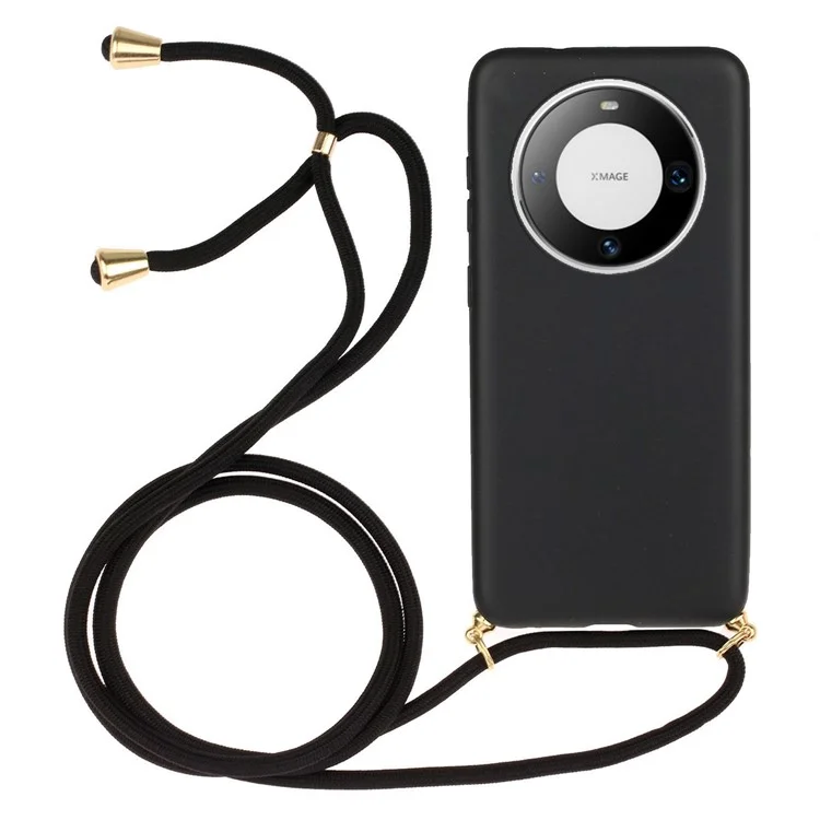 Для чехла Huawei Mate 60 Pro Anti-Scratch Wheat Straw+TPU Cell Phone Cover с шнурком - черный