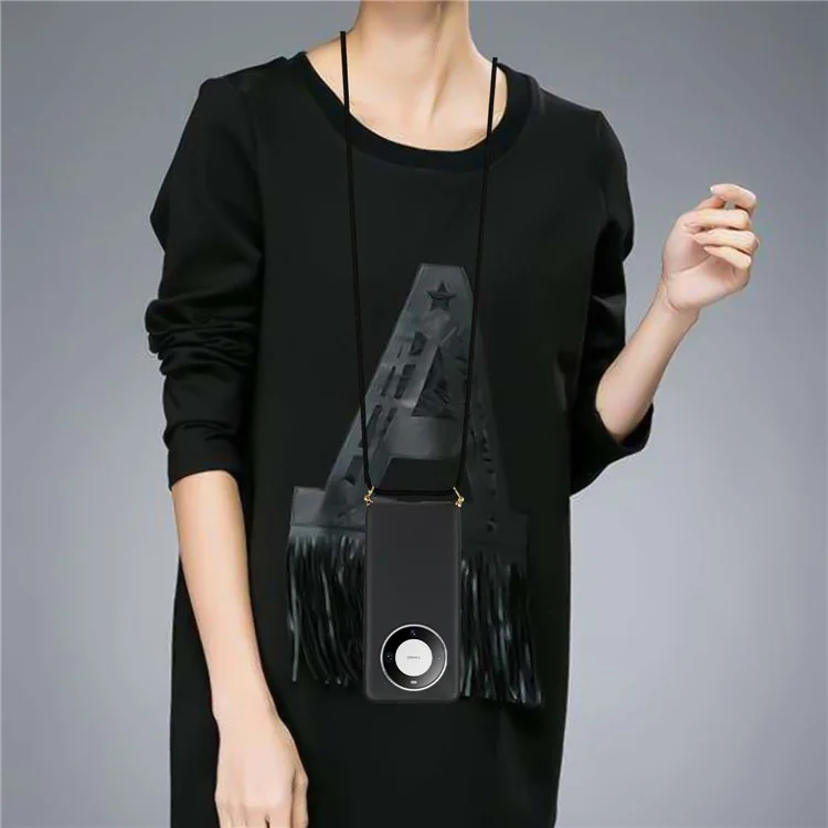 Для чехла Huawei Mate 60 Pro Anti-Scratch Wheat Straw+TPU Cell Phone Cover с шнурком - черный