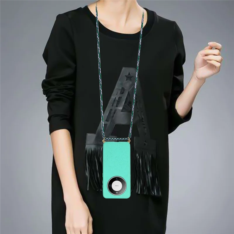 For Huawei Mate 60 Pro Case Anti-Scratch Wheat Straw+TPU Cell Phone Cover with Lanyard - Sky Blue