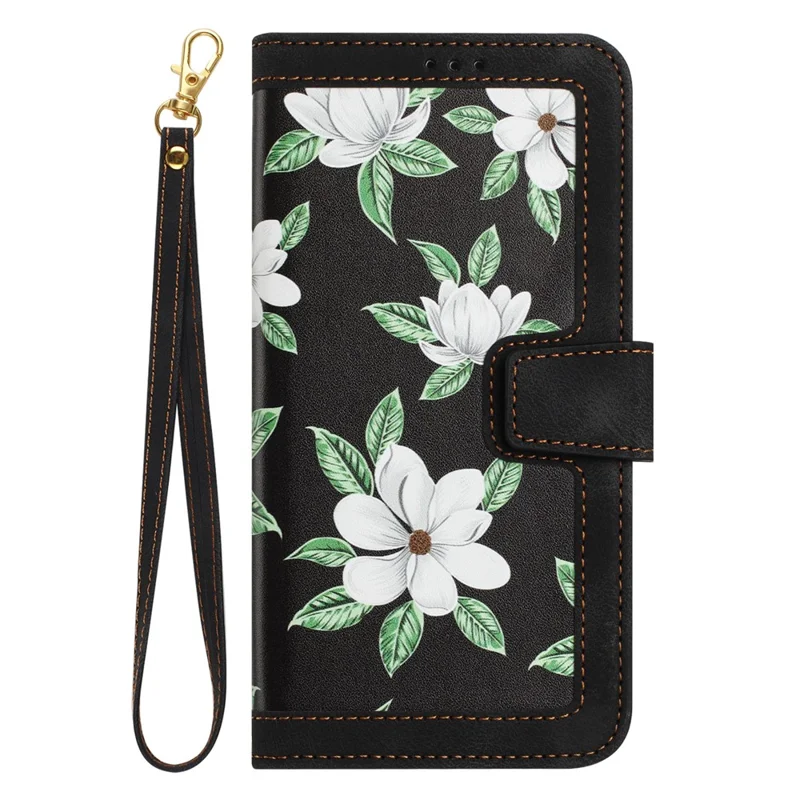For Samsung Galaxy S23 FE Case Card Slots PU Leather Flower Pattern Printing Phone Cover - Black