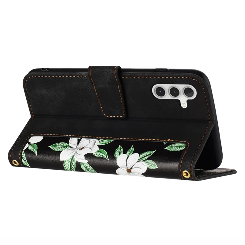 For Samsung Galaxy S23 FE Case Card Slots PU Leather Flower Pattern Printing Phone Cover - Black