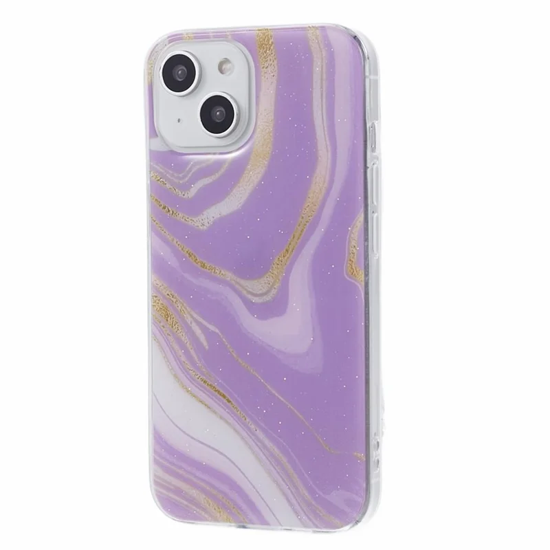 For iPhone 15 Marble Pattern Case Flexible TPU Protective IMD Phone Cover - Purple