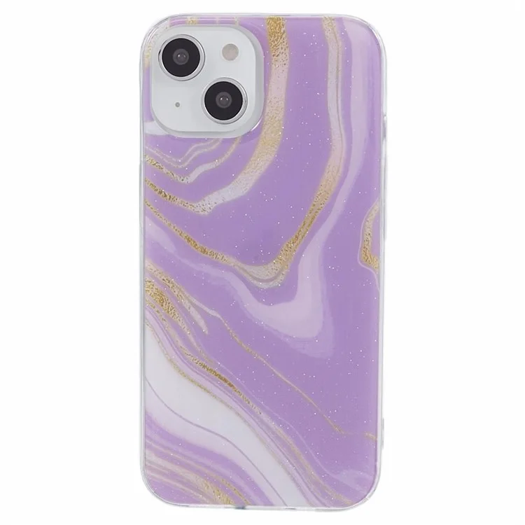 For iPhone 15 Marble Pattern Case Flexible TPU Protective IMD Phone Cover - Purple
