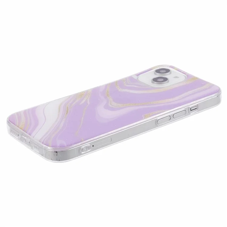 For iPhone 15 Marble Pattern Case Flexible TPU Protective IMD Phone Cover - Purple