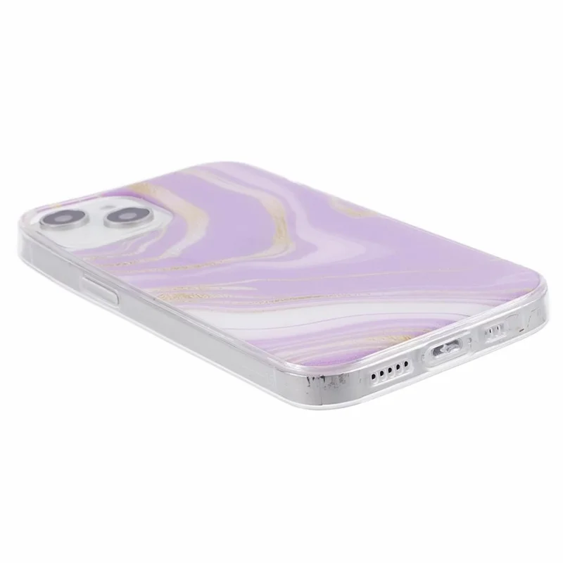 For iPhone 15 Marble Pattern Case Flexible TPU Protective IMD Phone Cover - Purple