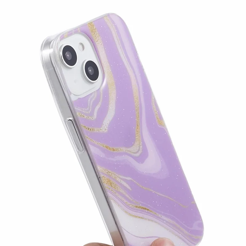 For iPhone 15 Marble Pattern Case Flexible TPU Protective IMD Phone Cover - Purple