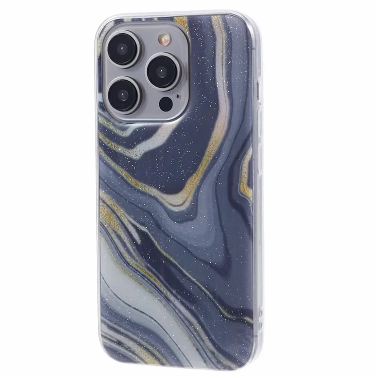 For iPhone 15 Pro Max Protective Case Marble IMD Shockproof TPU Phone Cover - Grey