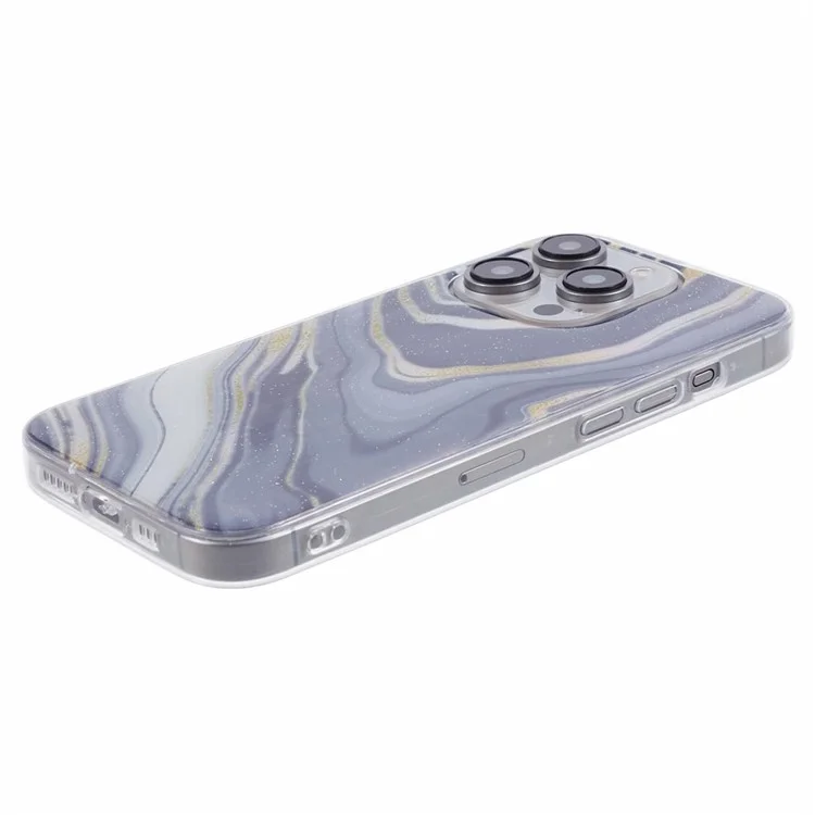 For iPhone 15 Pro Max Protective Case Marble IMD Shockproof TPU Phone Cover - Grey