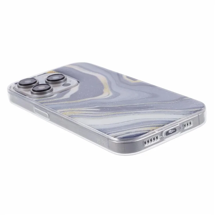 For iPhone 15 Pro Max Protective Case Marble IMD Shockproof TPU Phone Cover - Grey