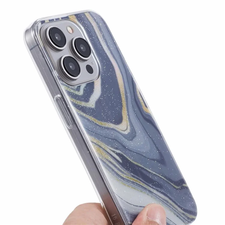 For iPhone 15 Pro Max Protective Case Marble IMD Shockproof TPU Phone Cover - Grey