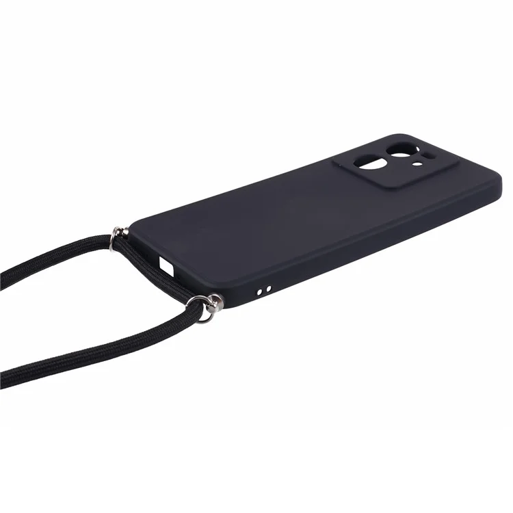 Para Xiaomi 13T / 13T Pro / Redmi K60 Ultra Case Soft Fiber Lining Rubberized TPU Cover with Long Lanyard - Preto