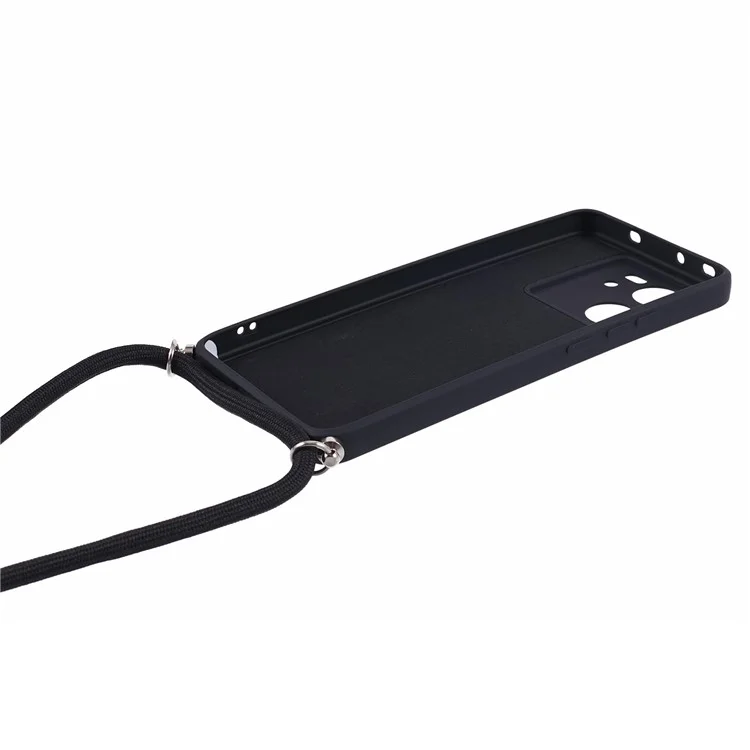 Para Xiaomi 13T / 13T Pro / Redmi K60 Ultra Case Soft Fiber Lining Rubberized TPU Cover with Long Lanyard - Preto