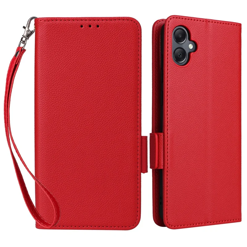 Pour Samsung Galaxy A05 4G Case Litchi Texture Cell Phone Leather Cover with Strap - Red
