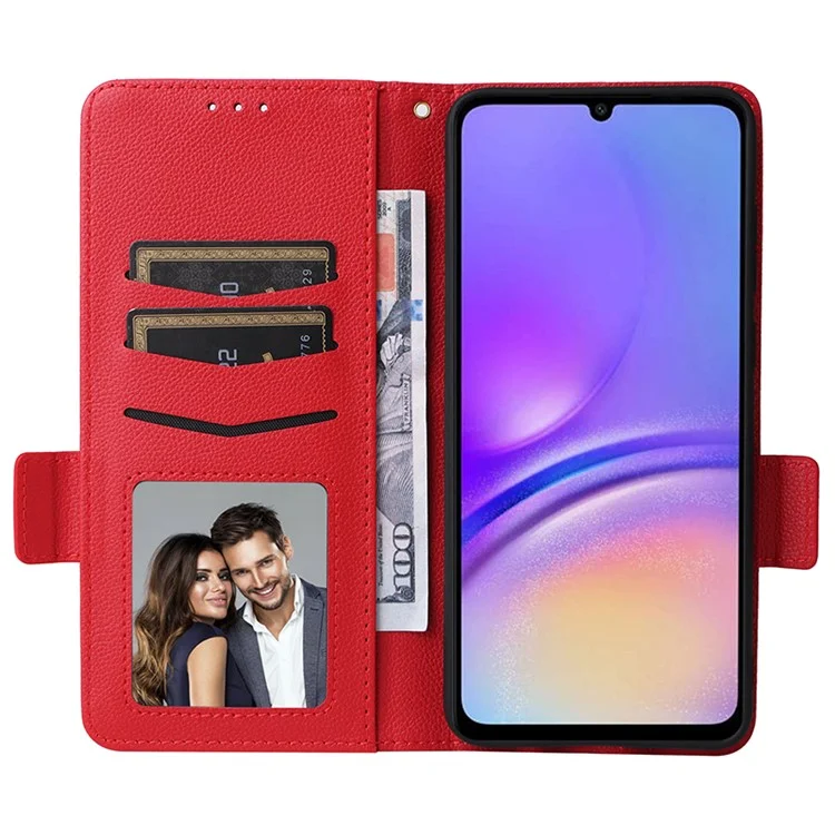 Pour Samsung Galaxy A05 4G Case Litchi Texture Cell Phone Leather Cover with Strap - Red