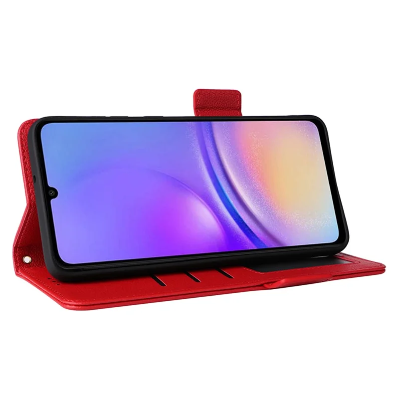 Pour Samsung Galaxy A05 4G Case Litchi Texture Cell Phone Leather Cover with Strap - Red