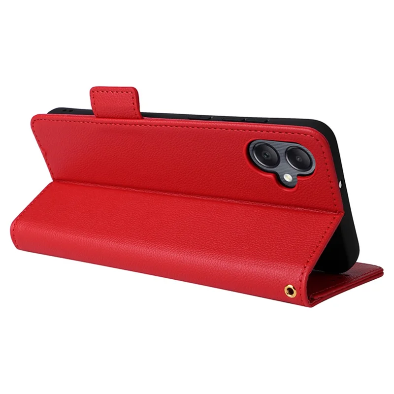 Pour Samsung Galaxy A05 4G Case Litchi Texture Cell Phone Leather Cover with Strap - Red