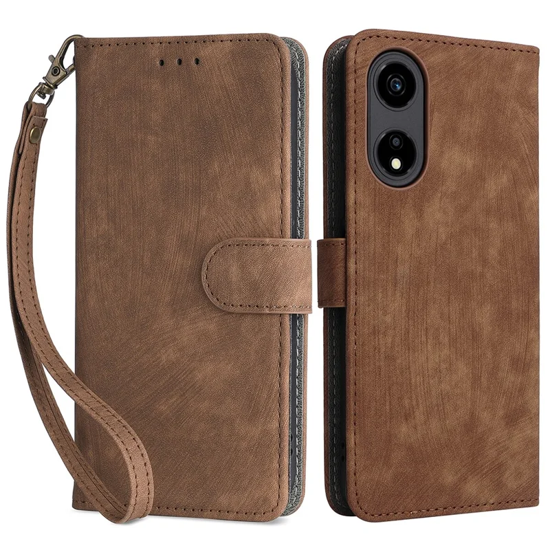 For Honor X5 Plus / Play 40C 5G Case Book Style RFID Blocking Wallet Phone Cover with Strap - Brown