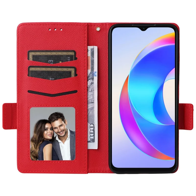 For Honor X5 Plus / Play 40C 5G Case Litchi Texture Flip Phone Shell Leather Cover with Strap - Red