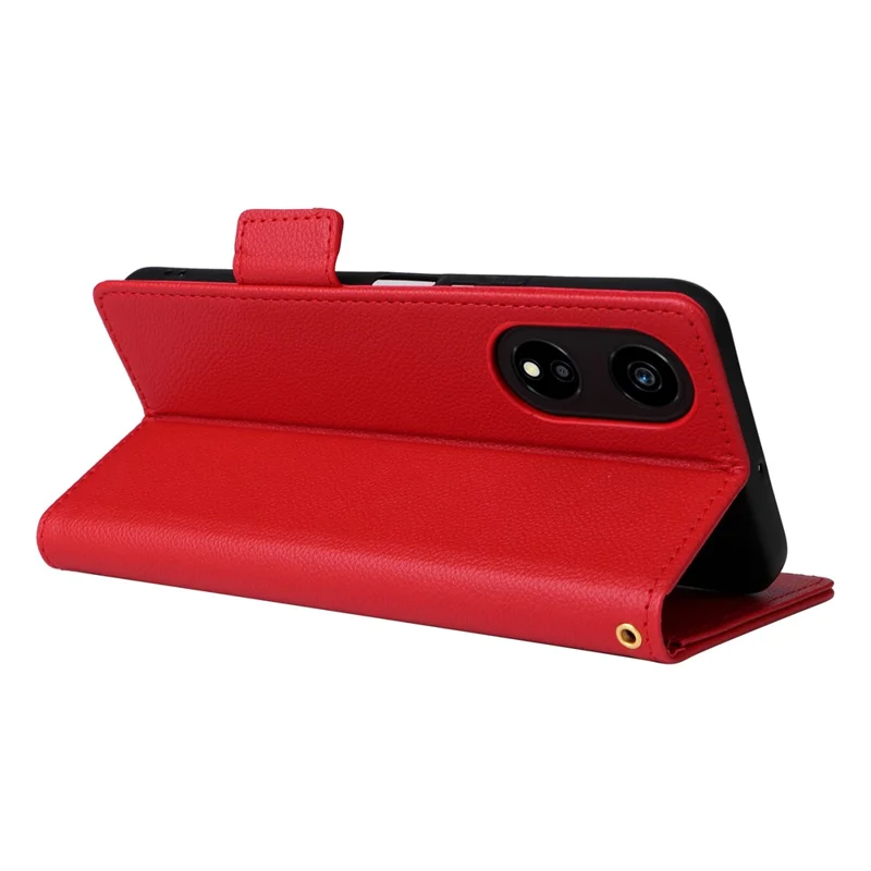 For Honor X5 Plus / Play 40C 5G Case Litchi Texture Flip Phone Shell Leather Cover with Strap - Red