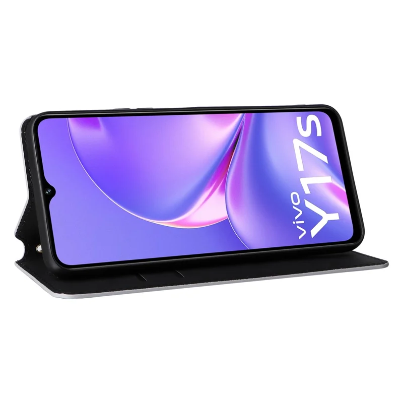 For vivo Y17s 4G / Y28 5G / Y33t (2023) V2317A Case Drop Resistant PU Leather Stand Cover - Silver