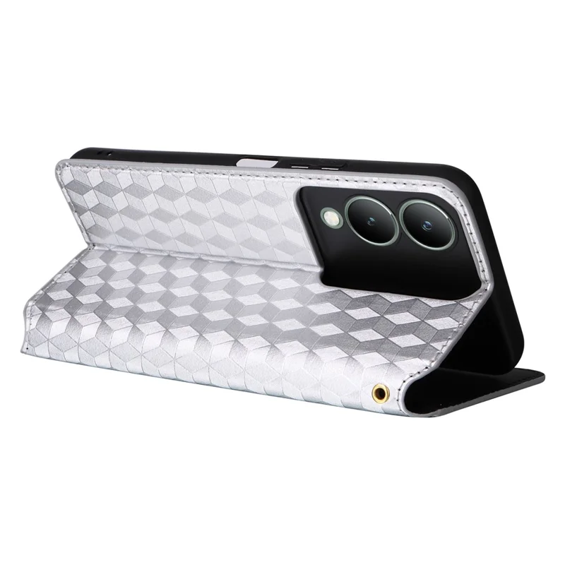 For vivo Y17s 4G / Y28 5G / Y33t (2023) V2317A Case Drop Resistant PU Leather Stand Cover - Silver