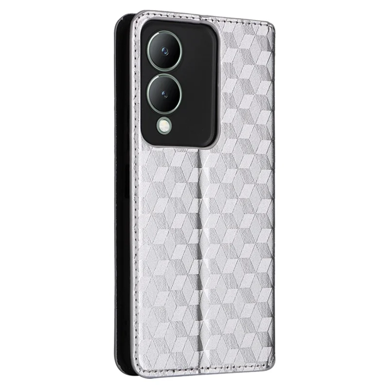 For vivo Y17s 4G / Y28 5G / Y33t (2023) V2317A Case Drop Resistant PU Leather Stand Cover - Silver