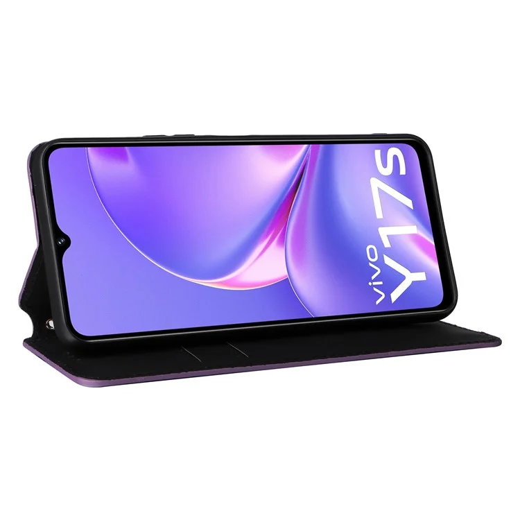 For vivo Y17s 4G / Y28 5G / Y33t (2023) V2317A Case Drop Resistant PU Leather Stand Cover - Purple