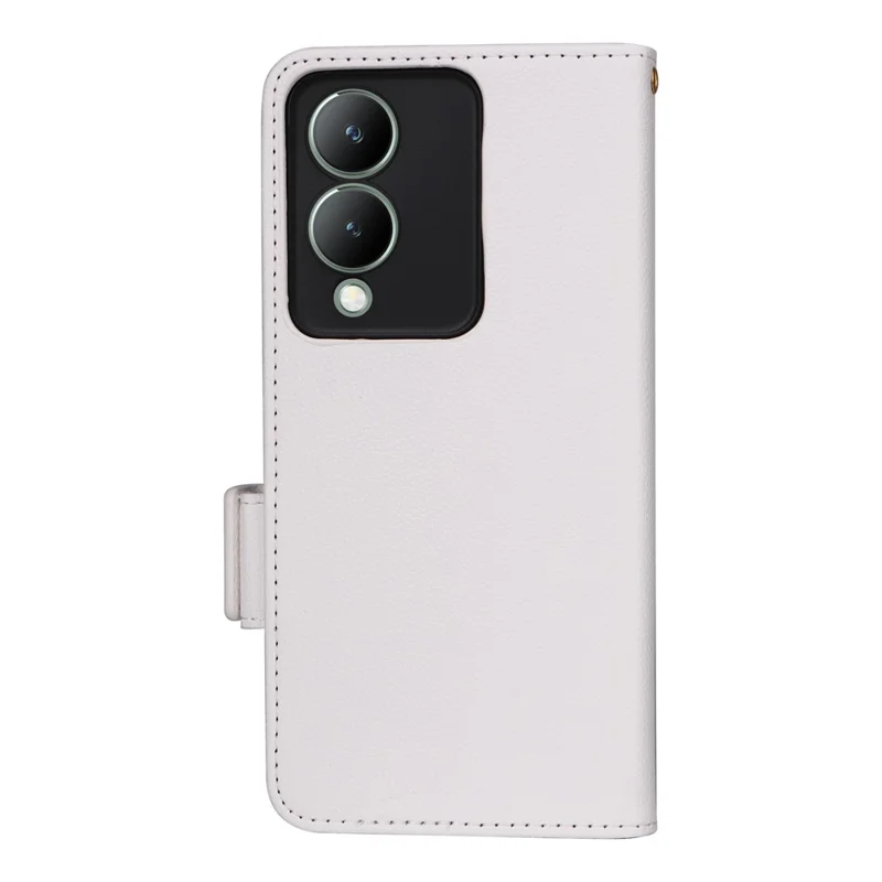 For vivo Y17s 4G / Y28 5G / Y33t (2023) V2317A Case Mobile Phone Litchi Texture Leather Cover with Strap - White