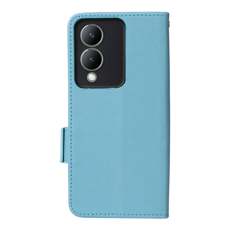 For vivo Y17s 4G / Y28 5G / Y33t (2023) V2317A Case Mobile Phone Litchi Texture Leather Cover with Strap - Baby Blue