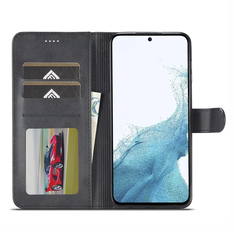LC.IMEEKE Para Samsung Galaxy A05s 4G Caso Carteira de Couro Textura de Bezerro Capa de Telefone - Preto