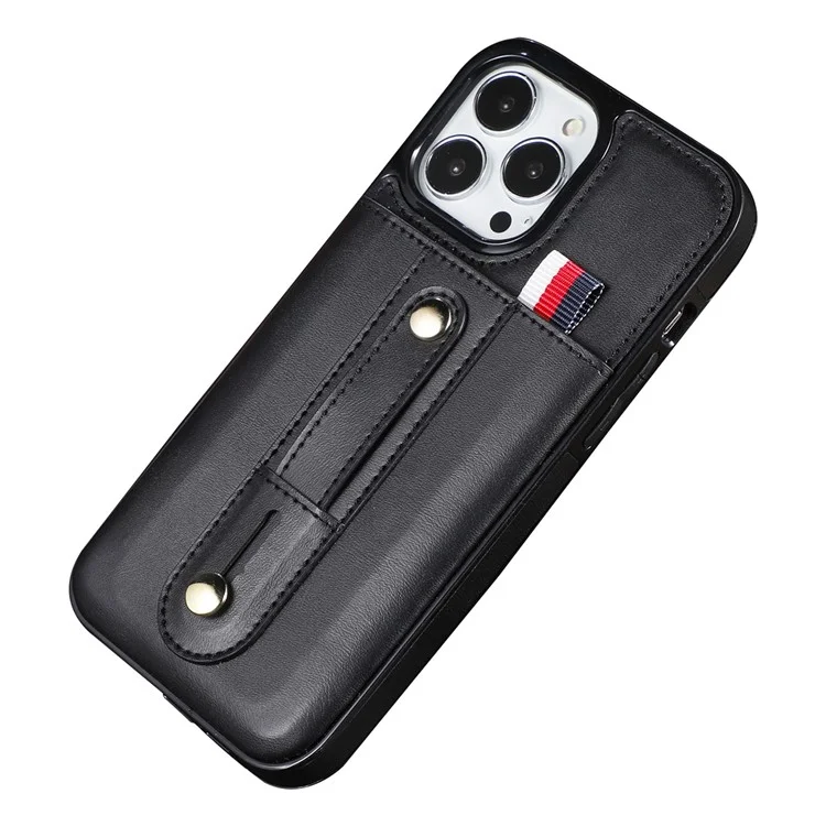 Für iPhone 15 Pro Max Case Kartensteckplatz Lederüberzogene TPU-Ständerhalterung - Schwarz