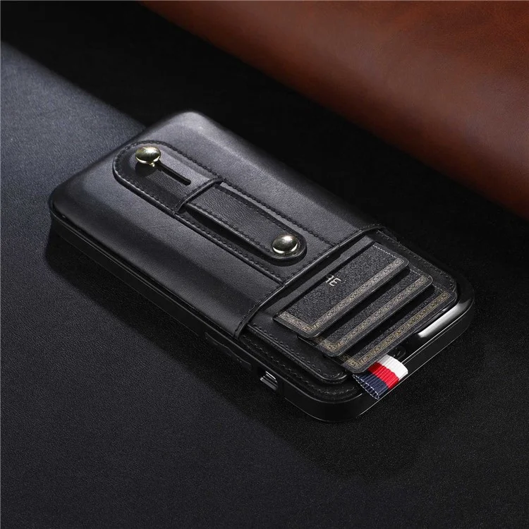 Für iPhone 15 Pro Max Case Kartensteckplatz Lederüberzogene TPU-Ständerhalterung - Schwarz