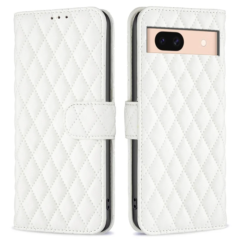 BINFEN COLOR BF Style-14 Para o Caso do Google Pixel 8a Carteira Stand Capa de Couro - Branco