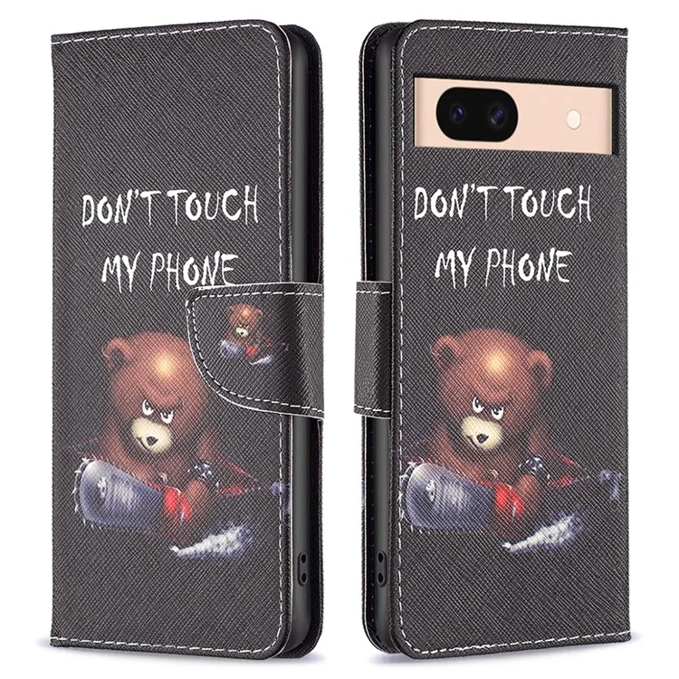 For Google Pixel 8a Case Wallet Stand Pattern Phone Cover - Bear