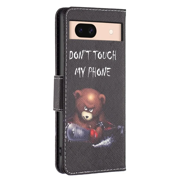 For Google Pixel 8a Case Wallet Stand Pattern Phone Cover - Bear