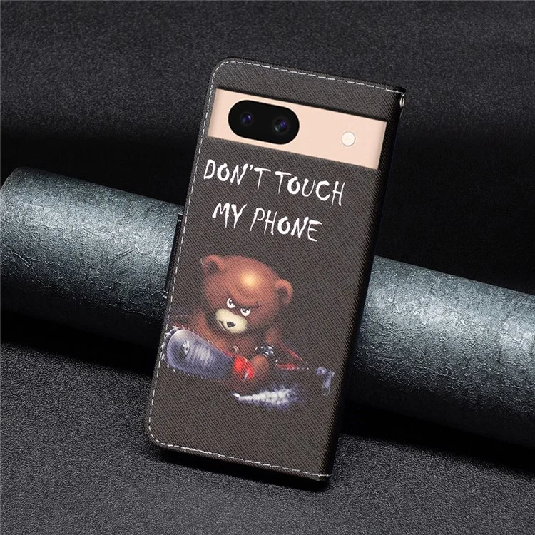 For Google Pixel 8a Case Wallet Stand Pattern Phone Cover - Bear