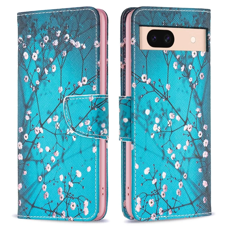 For Google Pixel 8a Case Pattern Printing Wallet Leather Phone Cover - Plum Blossom
