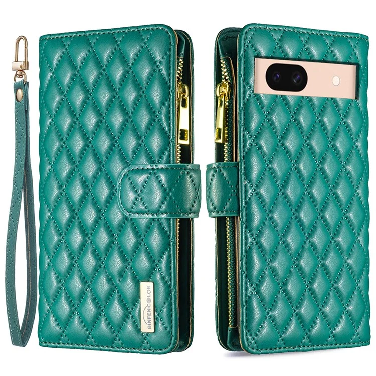 BINFEN COLOR BF Style-15 Para Google Pixel 8a Funda Cartera de Cremallera de Piel con Soporte - Verde