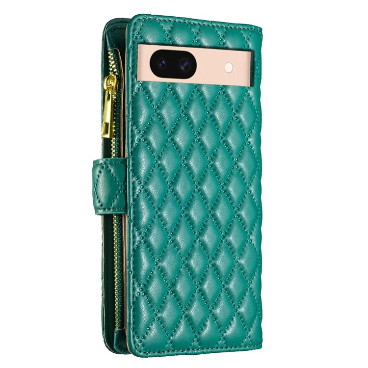 BINFEN COLOR BF Style-15 Para Google Pixel 8a Funda Cartera de Cremallera de Piel con Soporte - Verde