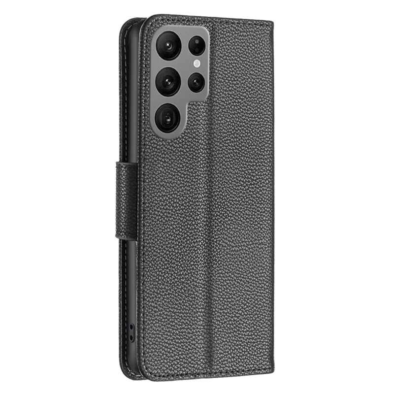 Pour Samsung Galaxy S24 Ultra Case Litchi Texture Stand PU Leather Cell Phone Cover - Noir