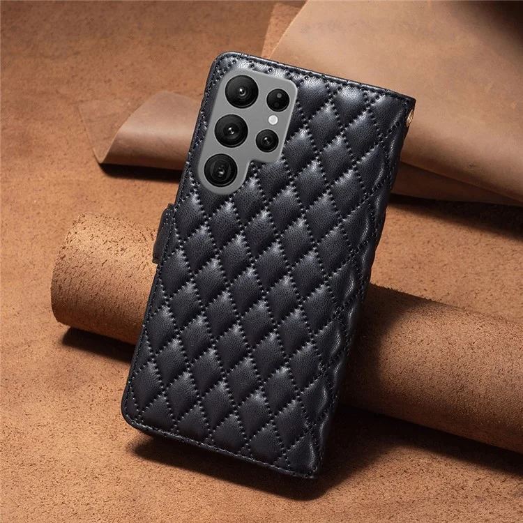 BINFEN COLOR BF Style-15 Para Samsung Galaxy S24 Ultra Capa de Couro Zíper Carteira Capa de Telefone - Preto