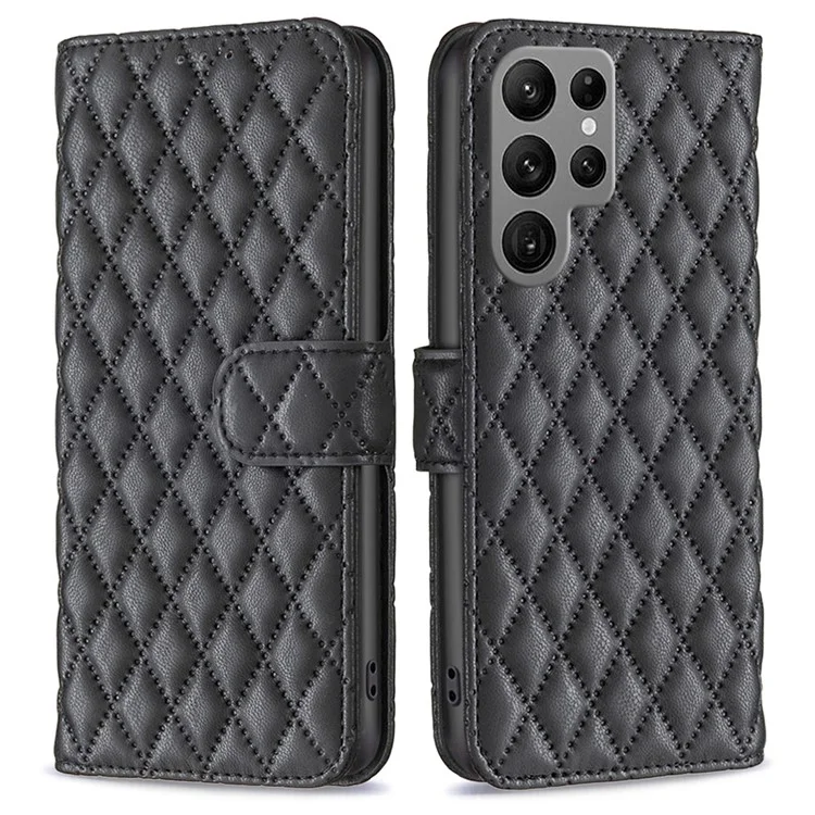 BINFEN COLOR BF Style-14 Para Caso do Samsung Galaxy S24 Ultra Carteira Imprimir Capa de Couro - Preto