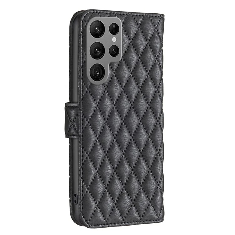 BINFEN COLOR BF Style-14 Para Caso do Samsung Galaxy S24 Ultra Carteira Imprimir Capa de Couro - Preto