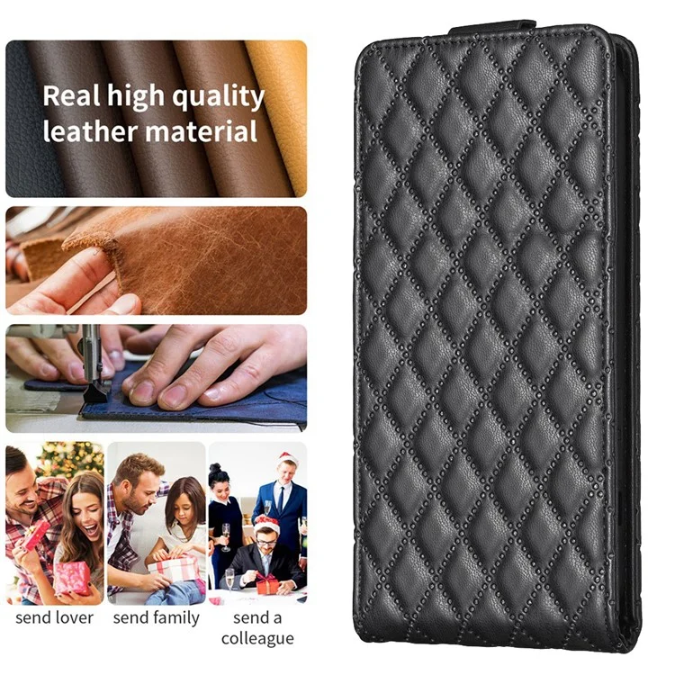 BF30 para Samsung Galaxy S24 Ultra Caja Vertical Flip Cover de teléfono con soporte para tarjetas - Negro