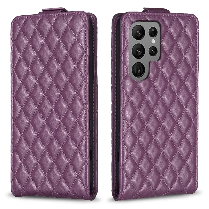 BF30 For Samsung Galaxy S24 Ultra Case Vertical Flip Phone Cover with Card Holder - Dark Purple