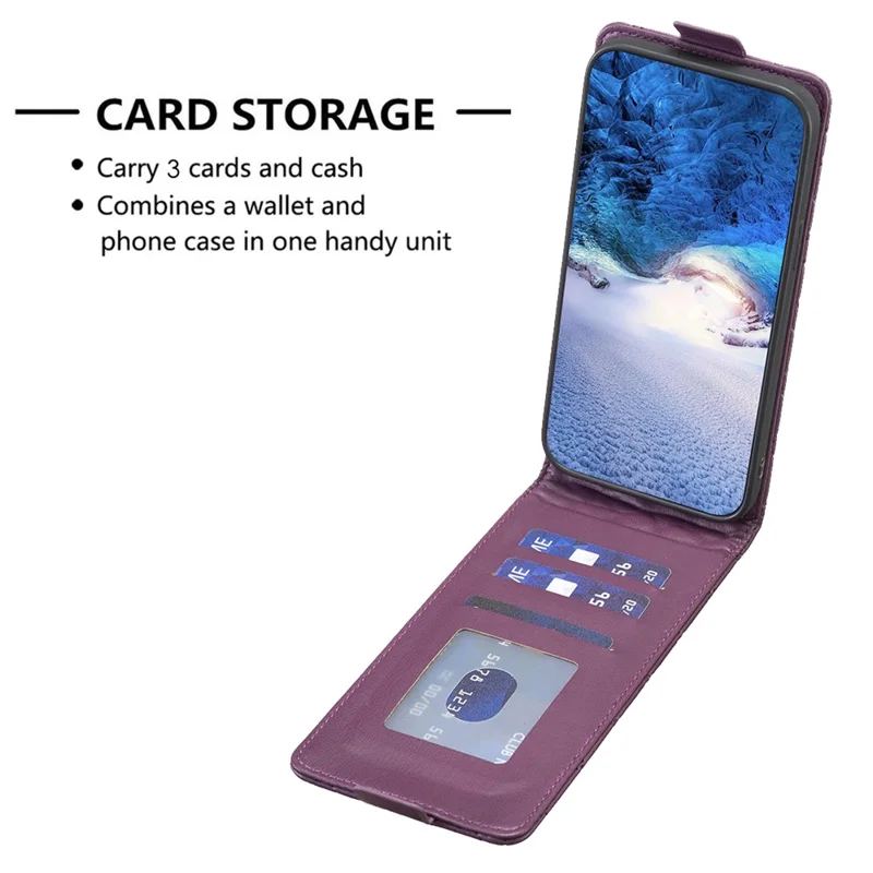 BF30 For Samsung Galaxy S24 Ultra Case Vertical Flip Phone Cover with Card Holder - Dark Purple