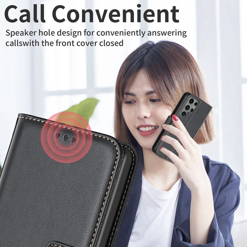 BINFEN COLOR BF17 For Samsung Galaxy S24 Ultra Leather Case Stand Phone Cover - Black